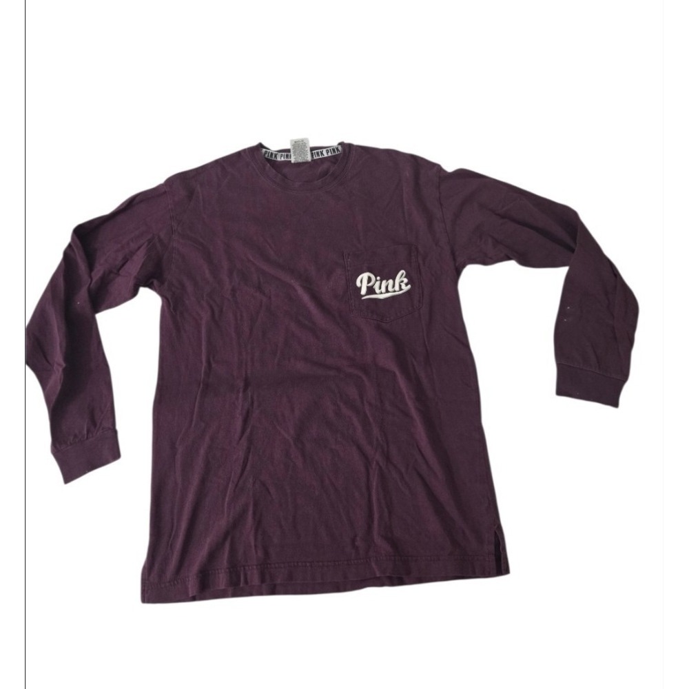 Victoria's Secret PINK Long‎ Sleeve Pocket T-Shirt Womens XS Purple Crew Neck